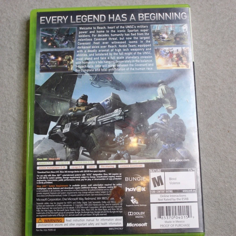 Halo Reach Xbox 360 Microsoft Bungie 2010 Video Game with Manual NTSC
